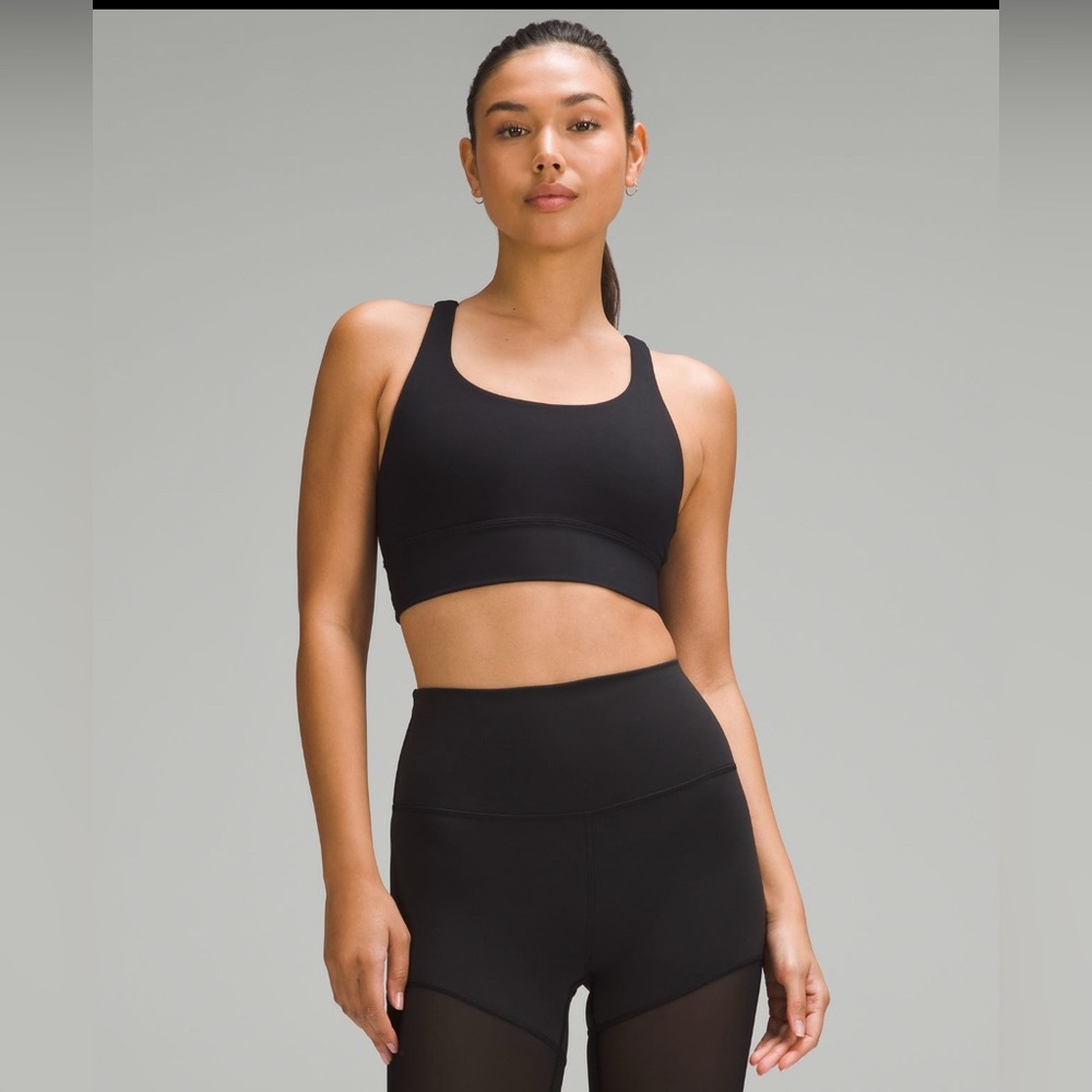 Lululemon energy longline bra- medium support B-D cups black size 6